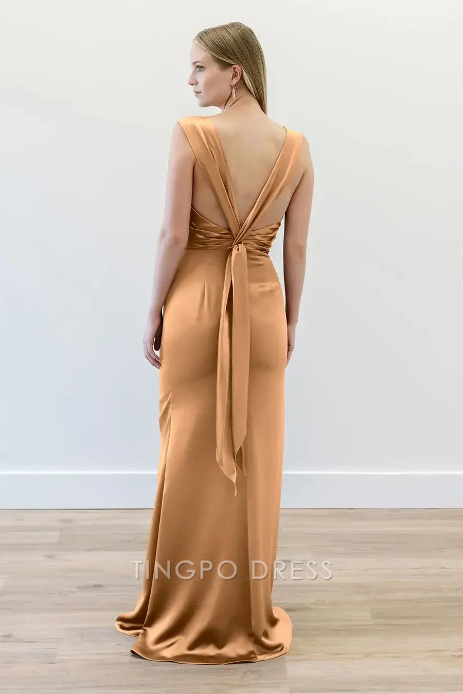 TingPo Wholesale Elegant Straight tube backless tight zipper straight tube dress floor length skirt formal women's dress
